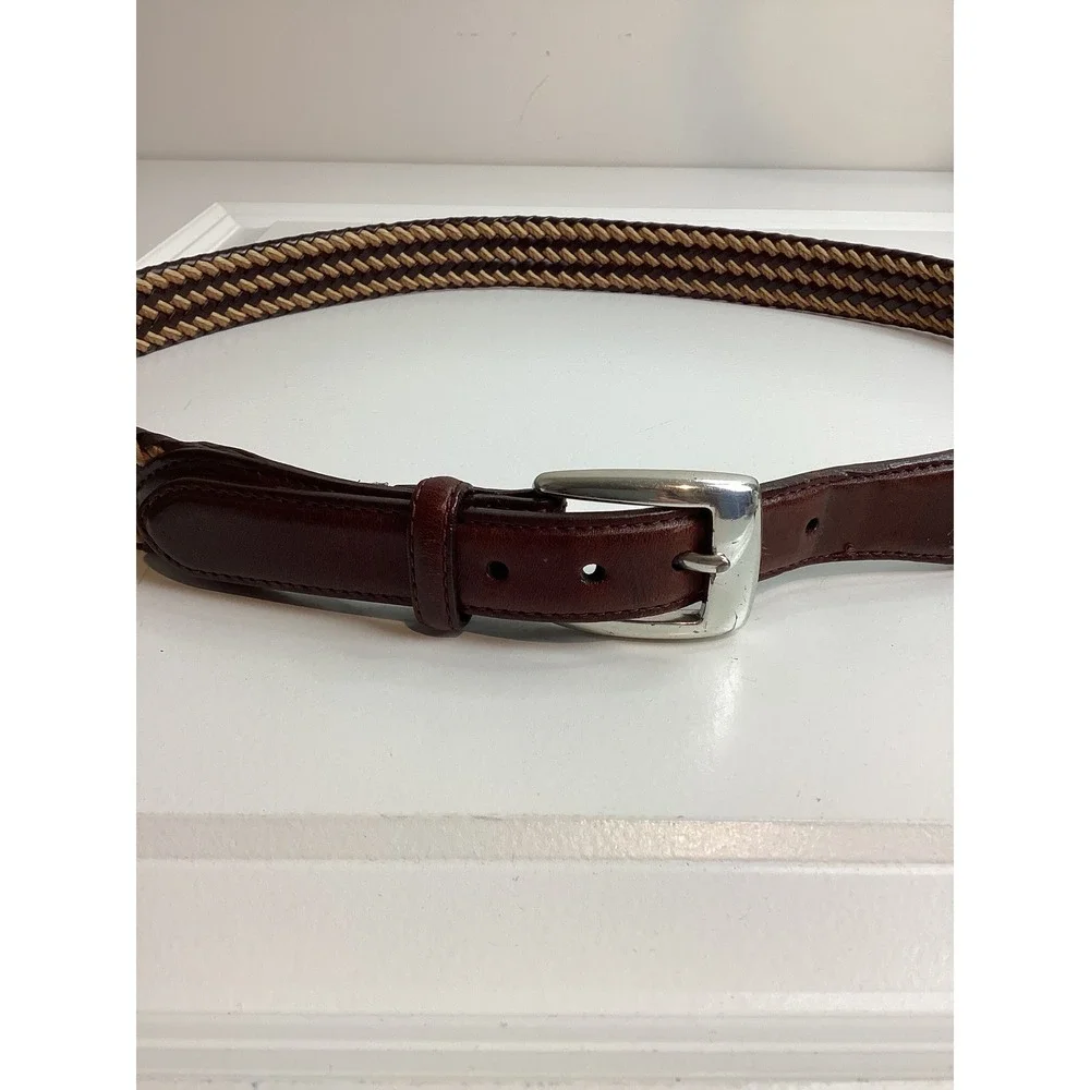 Brighton Braided Leather Belt Brown Tan Silver Buckle M2014 Size 38